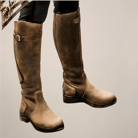 Knee High Winter Boots with Side Buckle Detail Black Boots
