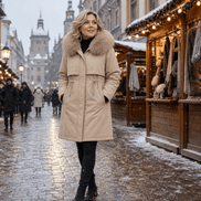 Velora Hooded Mid-Length Faux-Fur Trim Winter Coat for Women