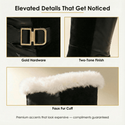 Velara Fleece-Lined Black Knee-High Winter Boots for Women