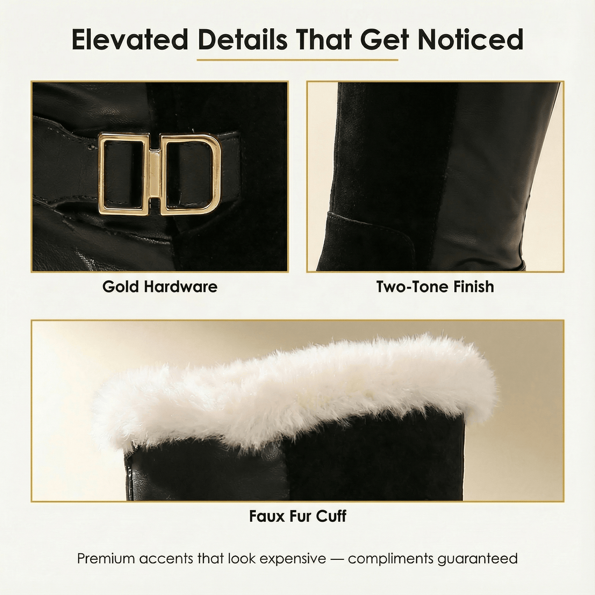 Velara Fleece-Lined Black Knee-High Winter Boots for Women