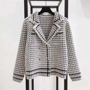 Houndstooth Tweed Knit Jacket for Women's Tailored Wardrobe