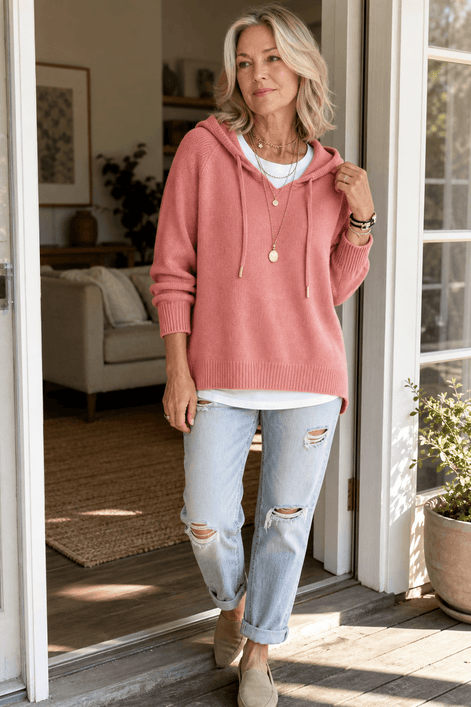 Women's Drawstring Hood Ribbed Knit Jumper