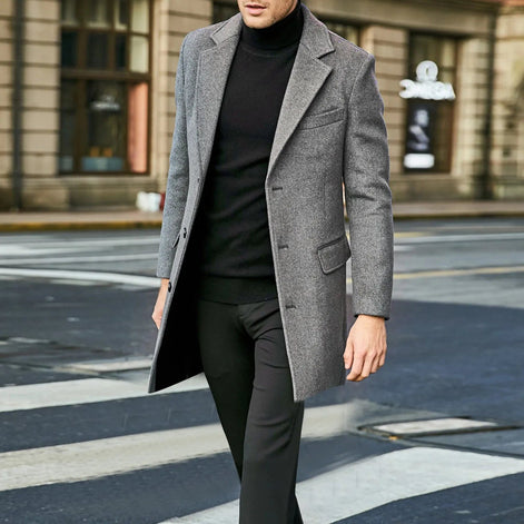 Keith Long Wool-Blend Mens Coats Single-Breasted Overcoat