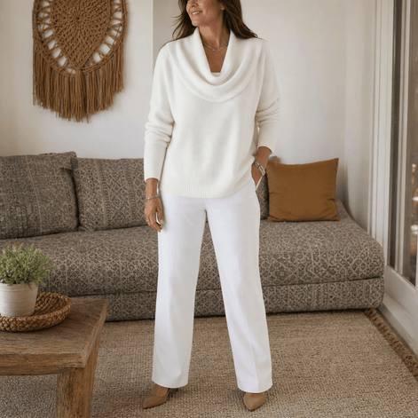 Women's Cowl Neck Drape Knitted Jumper with Soft Stretch