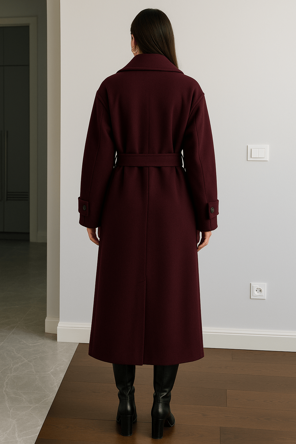 Belted Wrap Style Long Wool Blend Winter Coats for Women