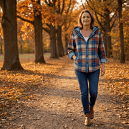 Weslyn Plaid Hooded Shacket with Denim Trim for Women