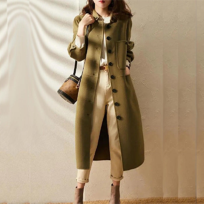 Maria Button-Front A-Line Long Winter Coat for Women