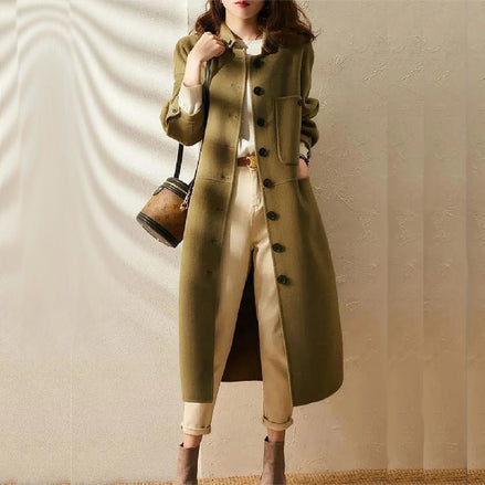 Maria Button-Front A-Line Long Winter Coat for Women