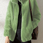 Phoebe Faux Fur Zip-Up Winter Coat with Stand Collar for Women