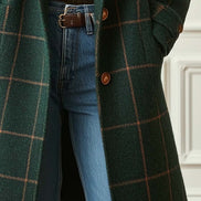 Plaid Notched Lapel Mid-Length Wool Blend Winter Coats for Women