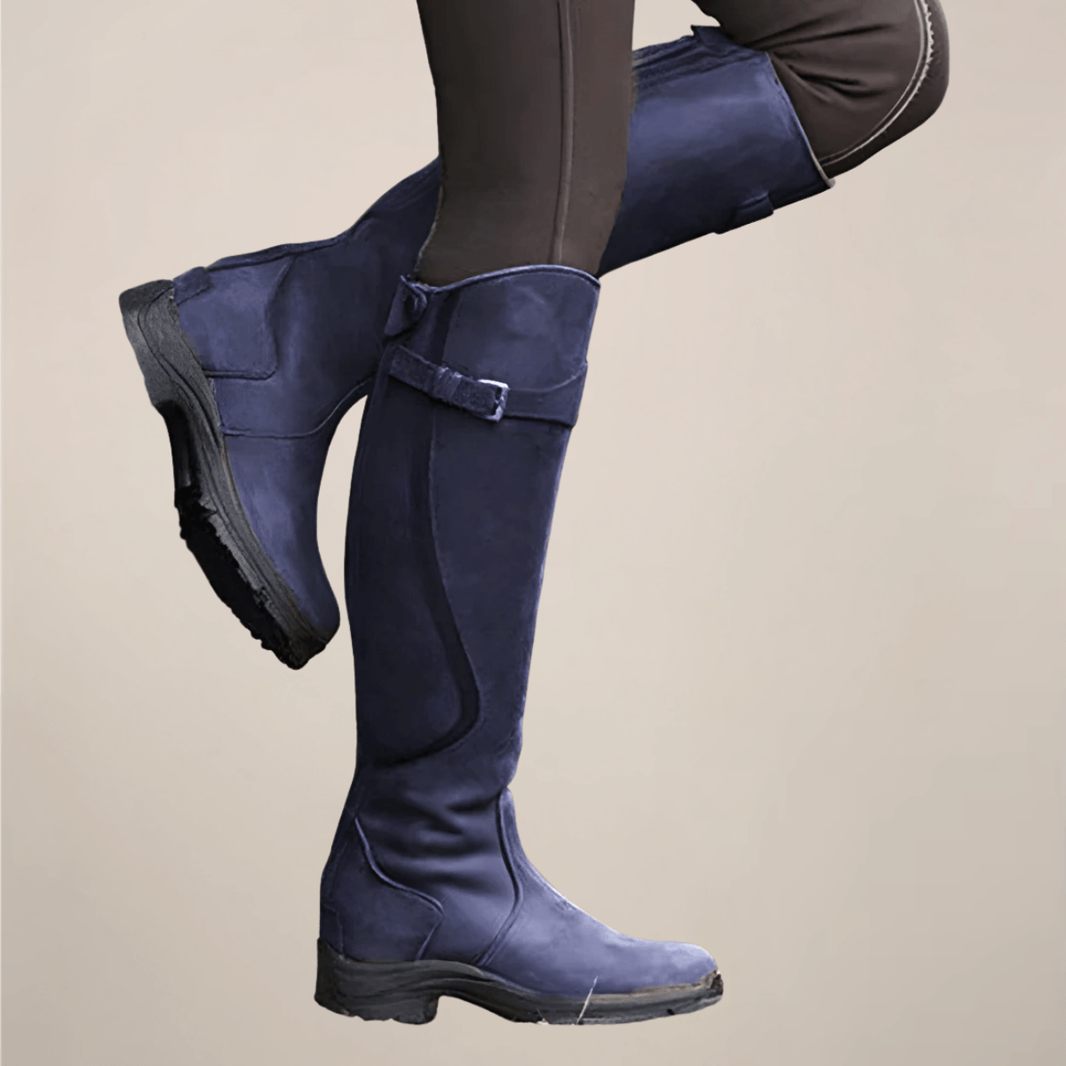 Knee High Winter Boots with Side Buckle Detail Black Boots