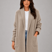 Women's Open-Front Knitted Longline Cardigan with Pockets