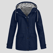 Women's Waterproof Hooded Rain Jacket with Zip Front and Drawcord