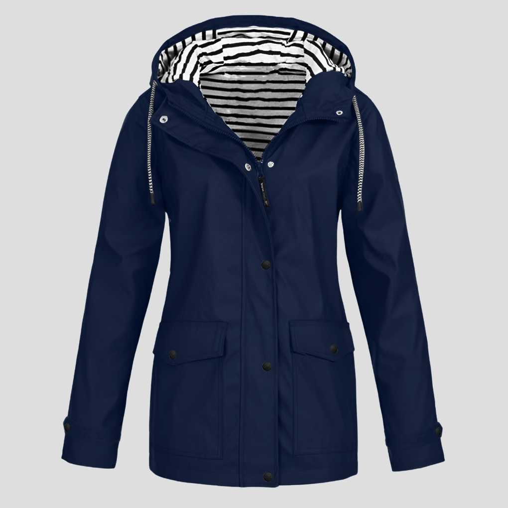 Women's Waterproof Hooded Rain Jacket with Zip Front and Drawcord