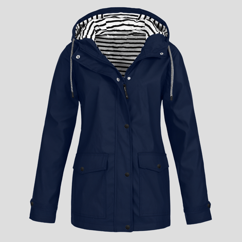 Women's Waterproof Hooded Rain Jacket with Zip Front and Drawcord