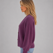Women's Chunky Ribbed Knitted Cardigan with V-Neck and Button Front