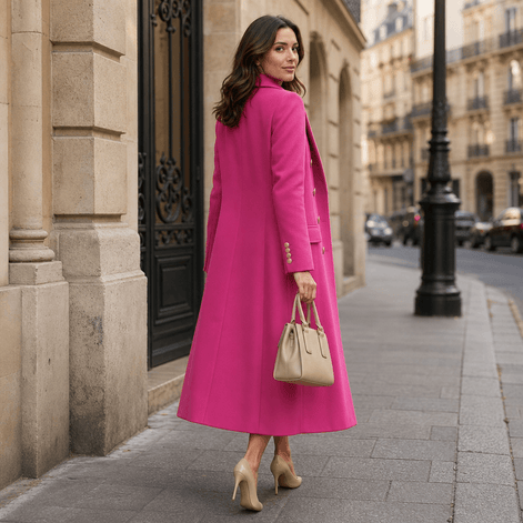 Women's Double-Breasted Wool-Look Winter Coat with Gold Buttons