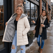 Women's Quilted Hooded Puffer Jacket with Zip Pockets and Insulated Lining