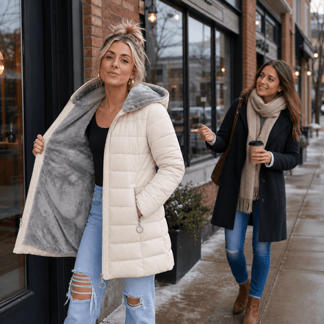Women's Quilted Hooded Puffer Jacket with Zip Pockets and Insulated Lining