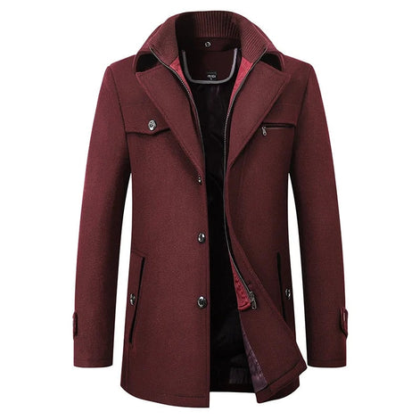 Carson Wool Blend Mid-Length Mens Coats with Notched Lapel