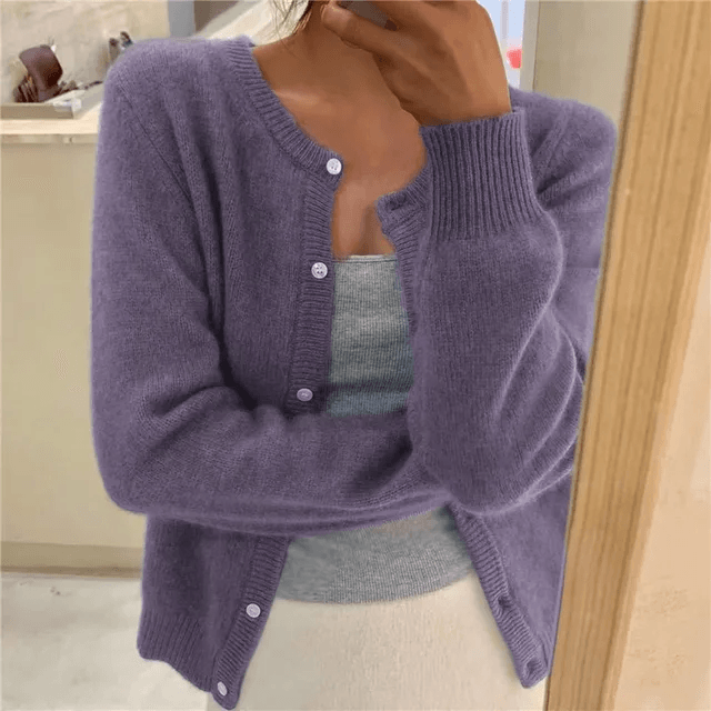 Knitted Button Front Cardigan with Round Neckline for Ladies Jumpers Layering