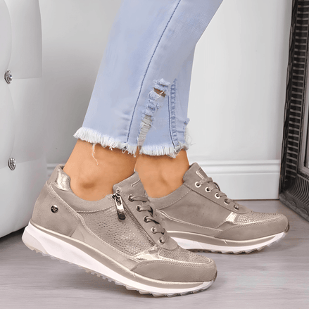Women's Cushioned Sneakers with Lace-Up Closure and Zip Detail