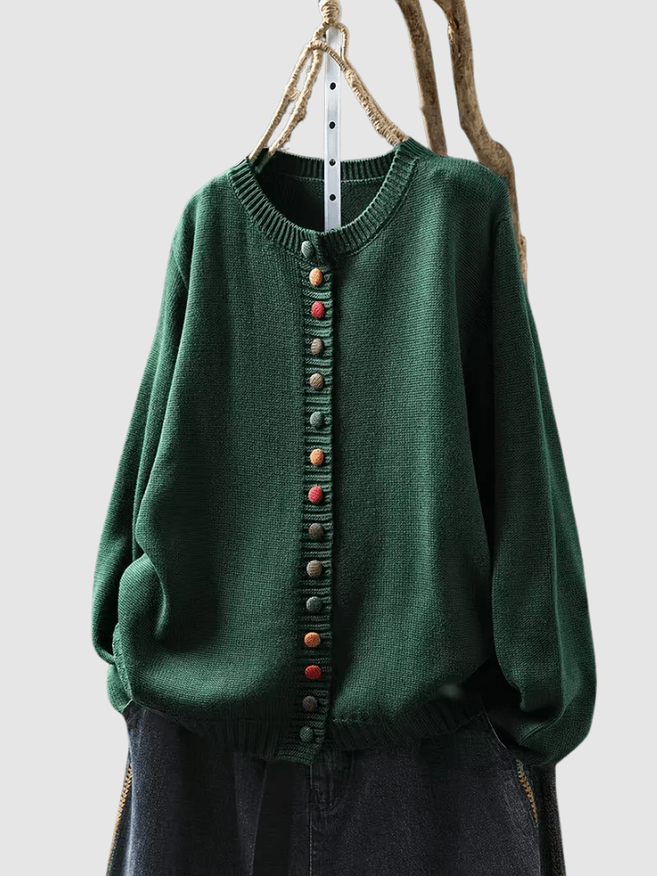 Button-Front Knitted Jumper Cardigan with Colourful Buttons