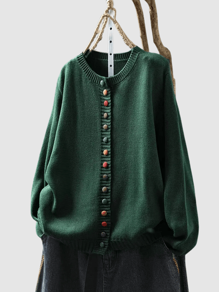Button-Front Knitted Jumper Cardigan with Colourful Buttons