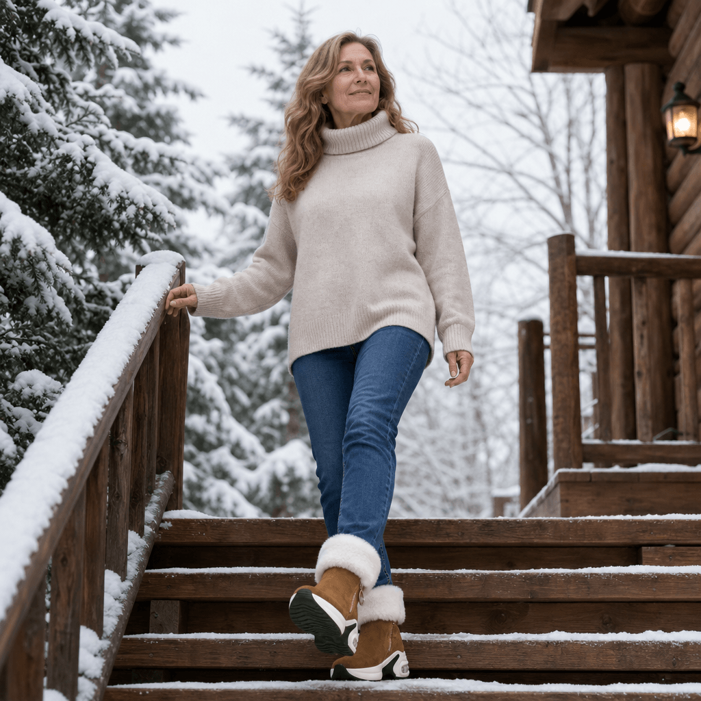 Women's Plush-Lined Wedge Winter Ankle Boots with Faux Fur Trim