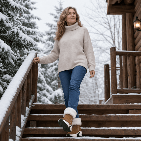 Women's Plush-Lined Wedge Winter Ankle Boots with Faux Fur Trim