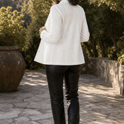 Women's Textured Knit Stand-Collar Open-Front Tailored Blazer
