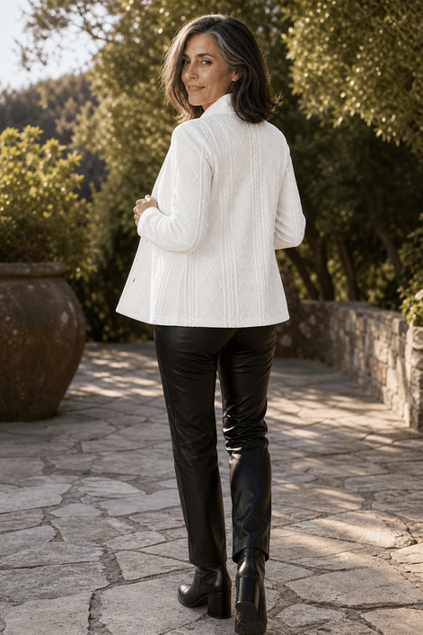 Women's Textured Knit Stand-Collar Open-Front Tailored Blazer