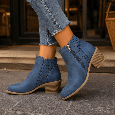 Women's Cutout Suede Ankle Boots with Block Heel