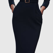 Long Sleeve Belted Bodycon Christmas Dress with Stand Collar