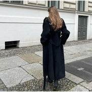 Double-Breasted Belted Wool Blend Trench Coat for Women