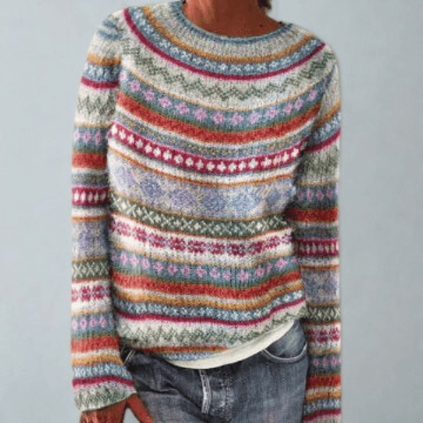 Women's Fair Isle Pattern Knitted Jumper with Crew Neck