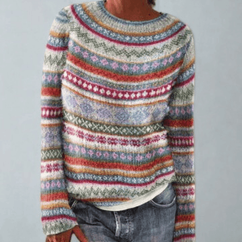 Women's Fair Isle Pattern Knitted Jumper with Crew Neck
