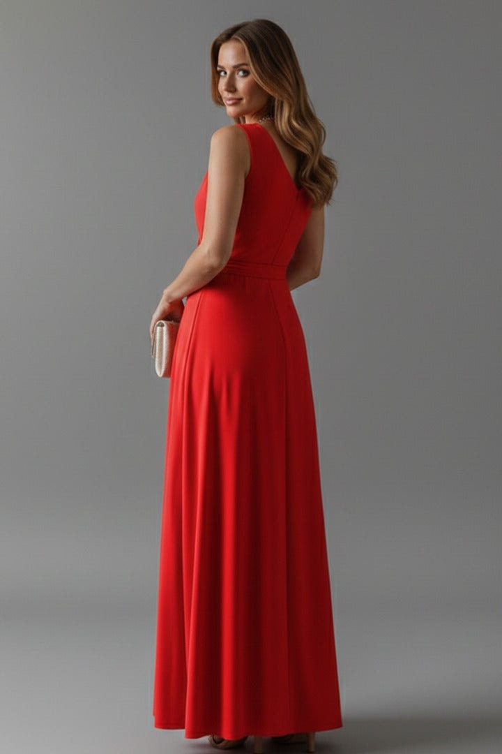Satin Wrap Maxi Dress with Tie Waist for Christmas Party in Red