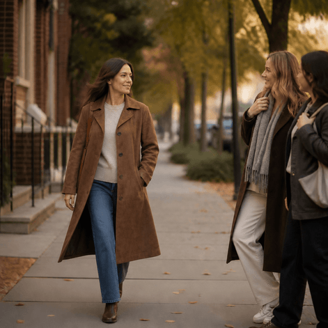 Women's Unstructured Suede-Look Long Coat with Button Front