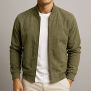 Men's Faux Suede Bomber Jacket with Ribbed Trim