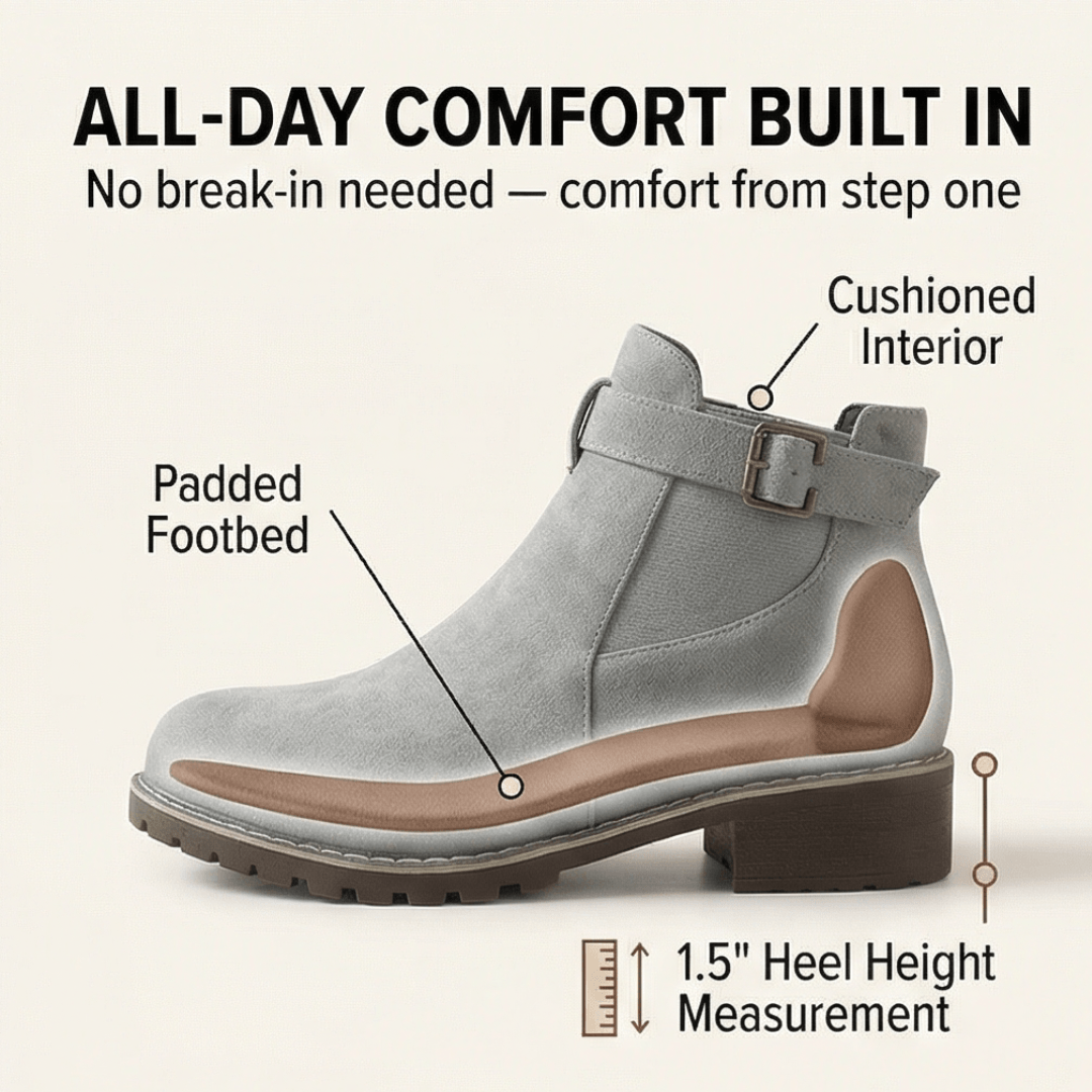 Women's Buckle-Strap Suede-Look Ankle Boots with Lug Sole