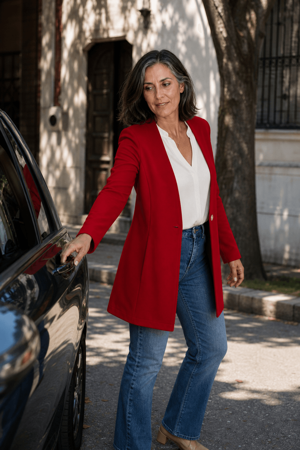 Linevalle Women's V-Neck Single-Button A-Line Tailored Blazer