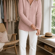 Women's Ribbed Zip-Up Hooded Knit Cardigan with Drawstring Hood