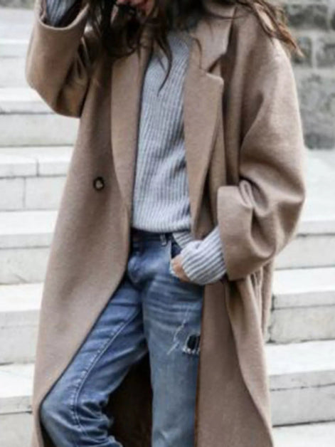 Oversized Long Winter Coat with Wide Sleeves in Wool Blend