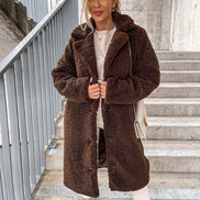 Oversized Teddy Fleece Long Coat with Collar for Winter