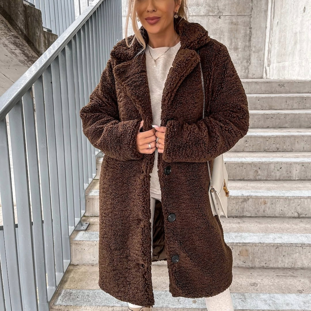 Oversized Teddy Fleece Long Coat with Collar for Winter
