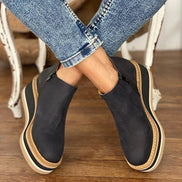 Courtney Faux Leather Wedge Boots for Women with Side Zip and Round Toe