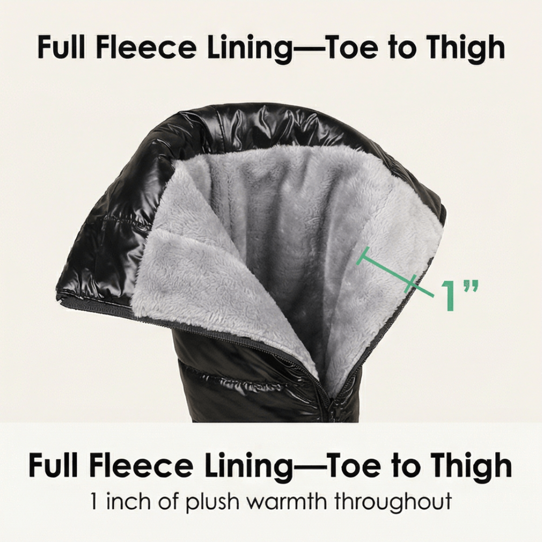 Velura Women's Black Fleece-Lined Quilted Puffer Over-the-Knee Boots with Bow Detail