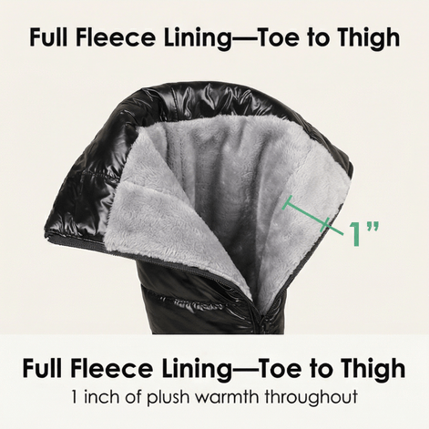 Velura Women's Black Fleece-Lined Quilted Puffer Over-the-Knee Boots with Bow Detail