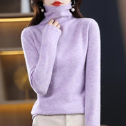 Women's Ribbed Turtleneck Knitted Jumper with Long Sleeves